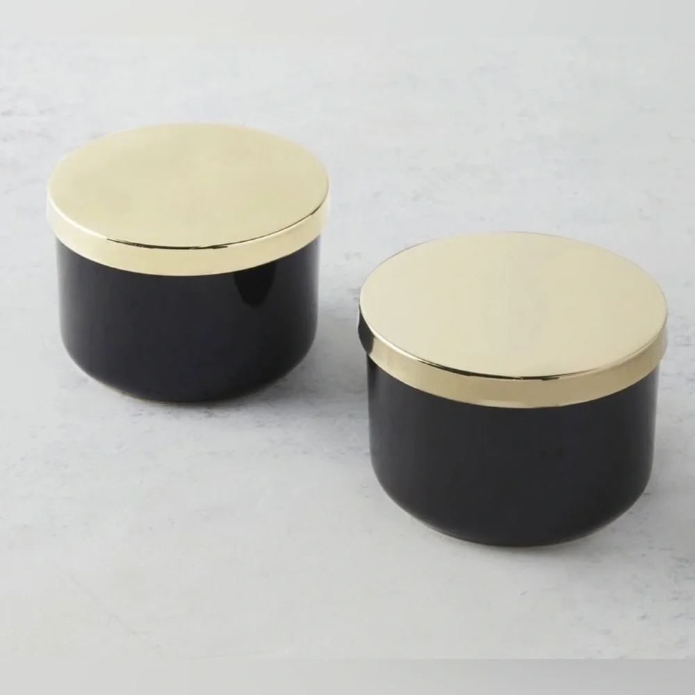 Z Gallerie, Multi Use Storage Duo, 2 Ceramic Canisters With Metal Lids NEW